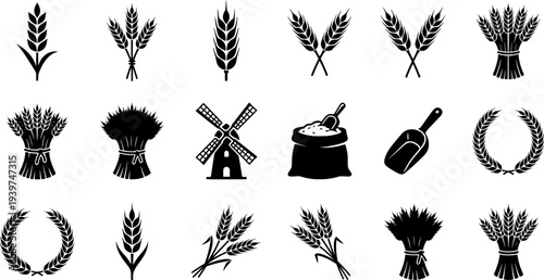 Collection of wheat and grain related illustrations suitable for design and agriculture theme projects
