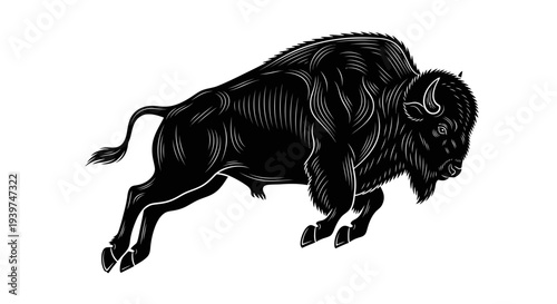 Black bull running with aggressive posture.