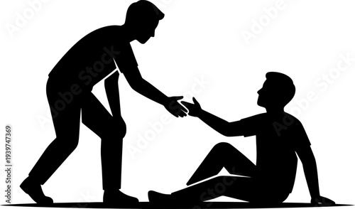 Continuous line drawing of two people helping each other with support and assistance
