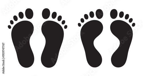 Human bare feet silhouettes set showing different arch types and toe shapes on white background area