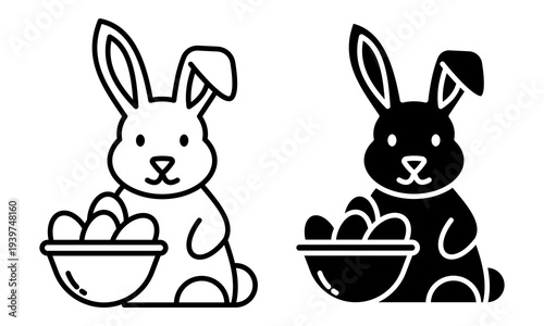 Easter icon vector illustration of a bunny rabbit with eggs