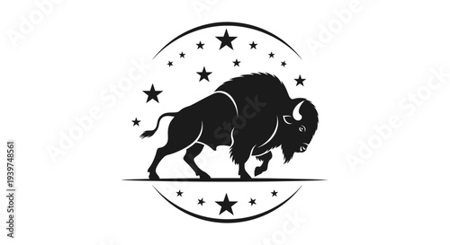 Black silhouette of a bison bull.