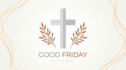 Good Friday cross with palm branches for Semana Santa religious celebration minimalist design gold background