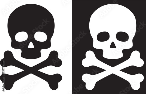 Dark and Light Skulls: A stark juxtaposition of a black skull and a white skull, each accompanied by crossed bones, presents a classic symbol of danger and mortality.