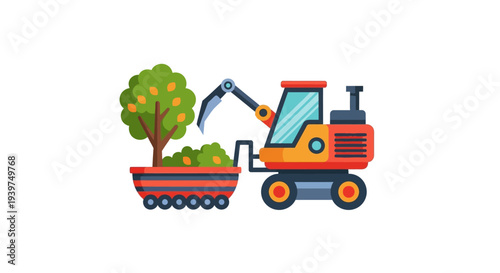 Tractor with tree in trailer.