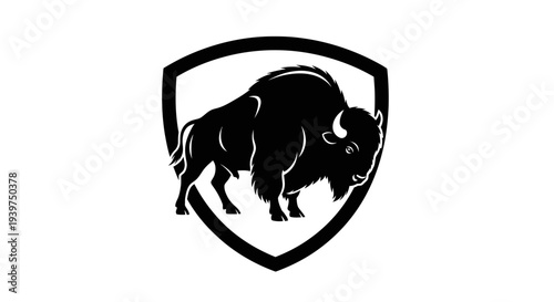 Black bison logo on shield emblem.