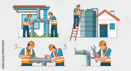 Plumber installing water heater repair steps.