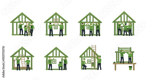 house construction stages green.