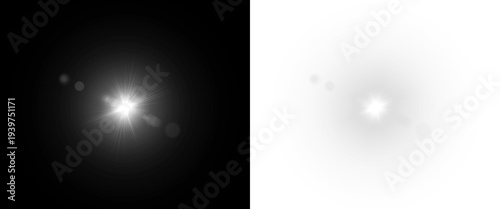 Canvastavla Bright white starburst lens flare effect with optical artifacts illuminating a d