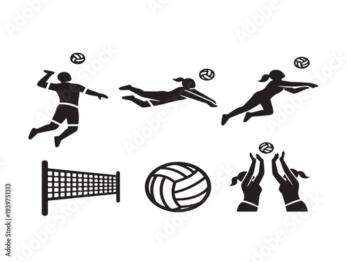 Dynamic volleyball game illustration with players and ball