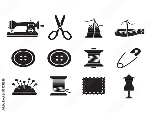 Vintage sewing and tailoring icon set