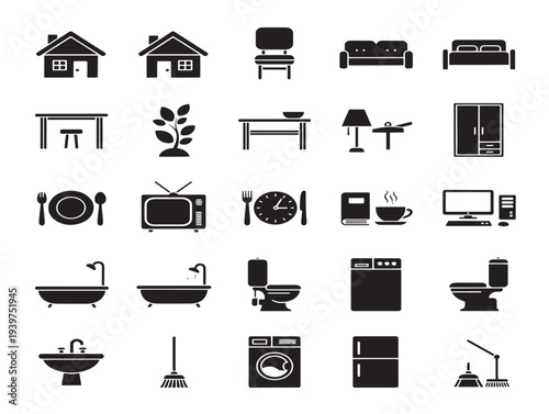 Minimalist icon set of home and office appliances