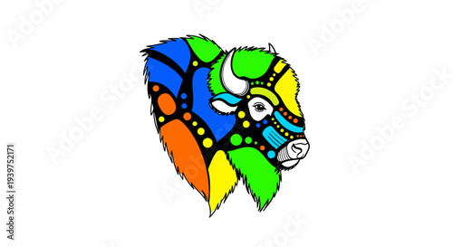 Colorful Bison Head Illustration Design.