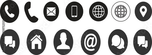 Collection of 12 black and white communication and navigation icons