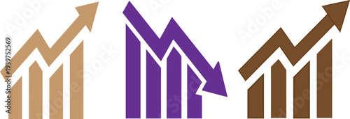 Three stylized letter m graphics in purple brown and gold