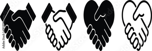 Handshake and heart symbols in black and white