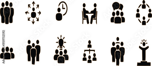 Collection of black silhouettes depicting various human interactions and relationships