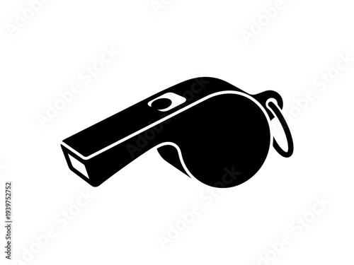 A clean, minimalist black whistle silhouette icon. Ideal for sports coaching, refereeing, fitness training, and emergency safety signaling themes.