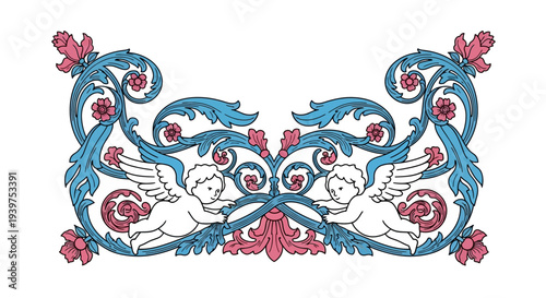 ornate floral design with cherubs