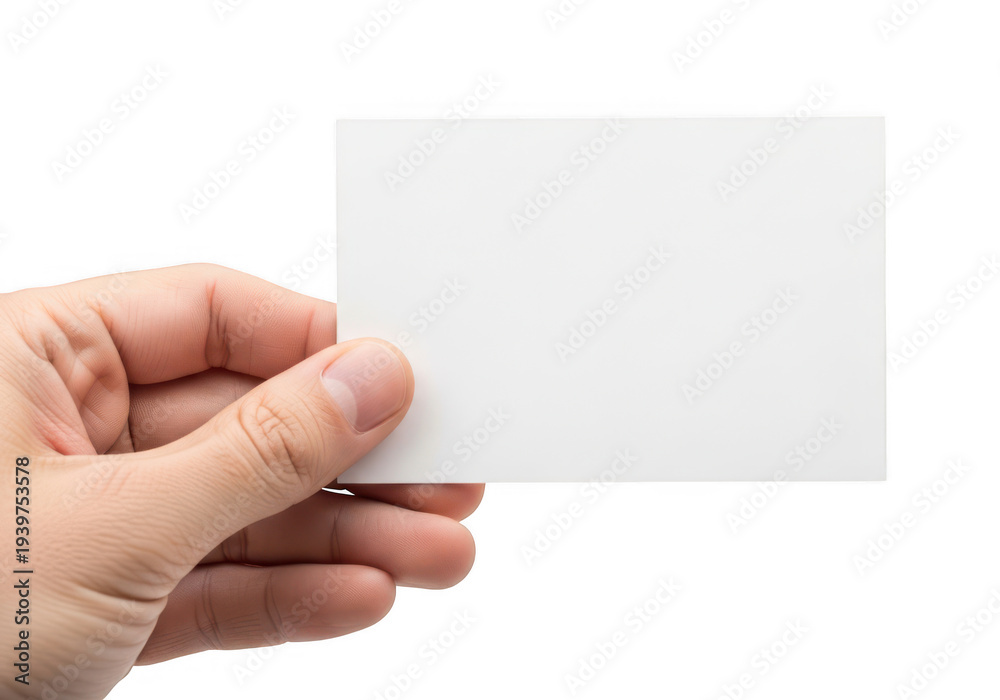 Obraz premium Hand holding a blank white business card isolated on transparent background