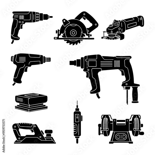 Professional Power Tools and Woodworking Equipment Icons