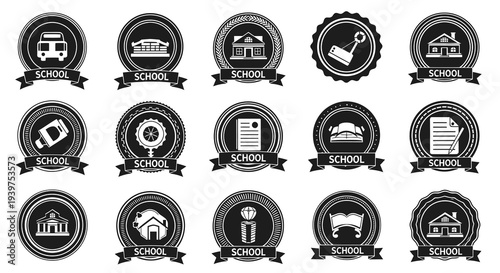 Vintage School Education Badges and Academic 