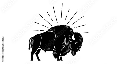 Black bison with white outline illustration.