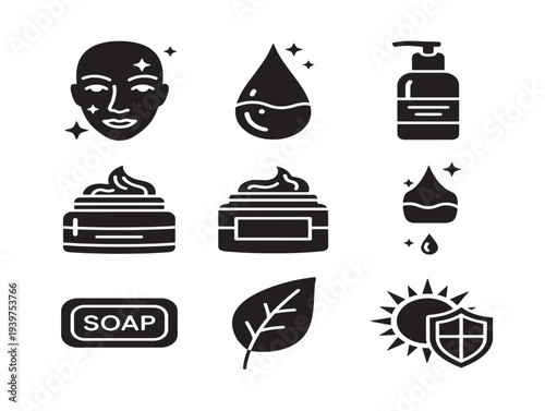 Minimalist black and white cleaning icons set
