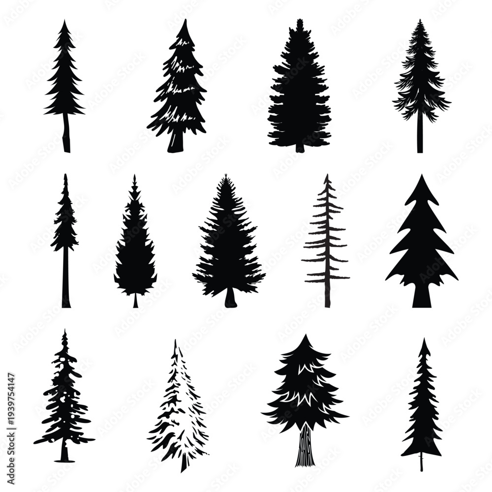 Obraz premium pine trees silhouette vector illustration