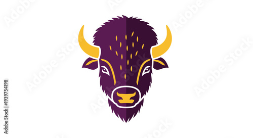 Purple Bison Head with Yellow Horns.