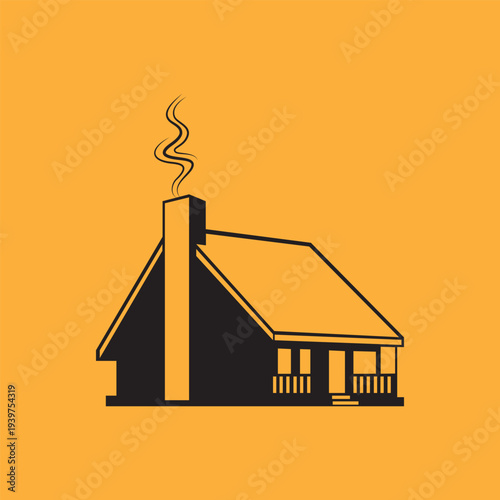 A cabin with chimney silhouette vector illustration