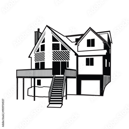 poconos cabin vector illustration, out line illustration