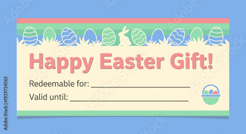 Flat Easter Gift Voucher Template Vector Illustration Design