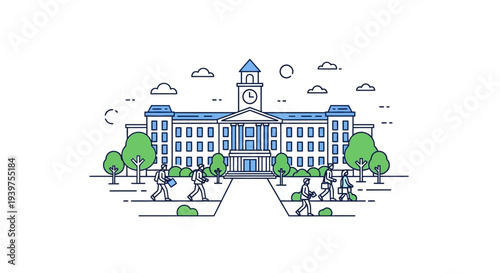 Illustration of a large school building.