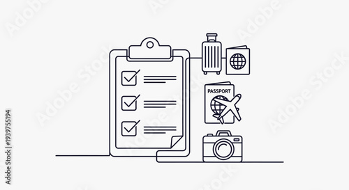Travel planning checklist and icons.