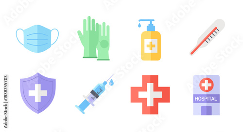 Medical Icons Representing Healthcare and Protection.