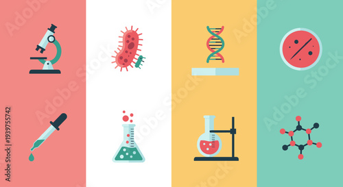 Laboratory Equipment and Microbiology Icons.