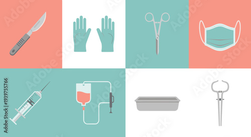 Medical Instruments and Protective Equipment Set.