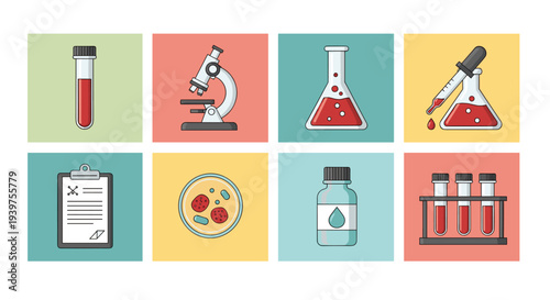 Laboratory Equipment Icons for Medical Research.