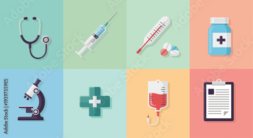 Medical Icons Representing Healthcare Professionals and Tools.