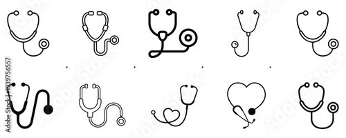 set of Stethoscope icons outline