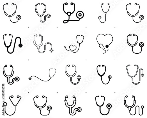 set of Stethoscope icons outline