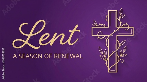 Lent season cross symbol with renewal text for Semana Santa religious celebration design template