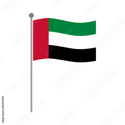 United Arab Emirates national flag waving on flagpole vector illustration with red green white and black colors