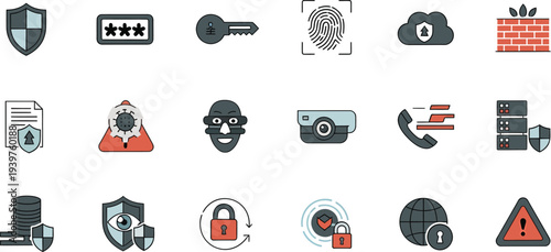 Collection of various security and warning icons