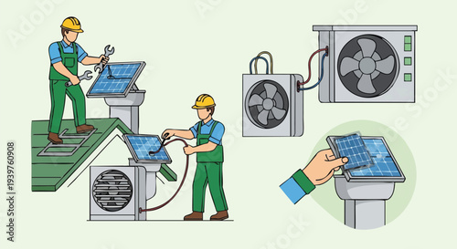 Air conditioner installation and maintenance by technicians.