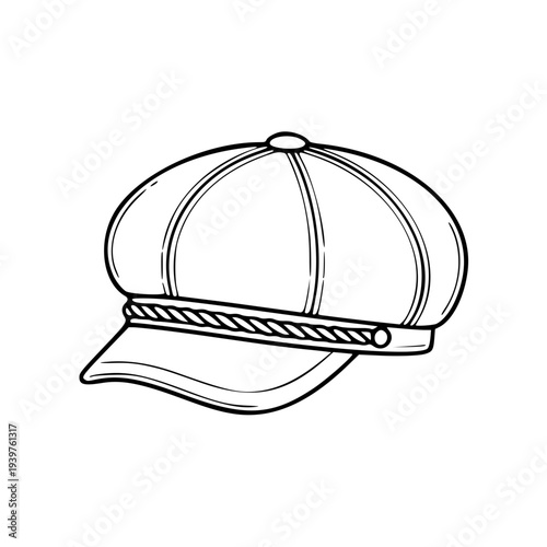 Classic Sailor Fiddler Cap – Marine Captain Hat and Nautical Fashion Headwear Minimalist Line Art Illustration