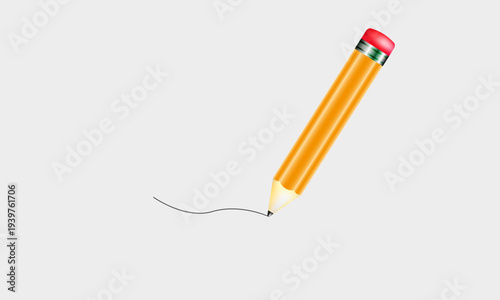 A simple pencil with an eraser drawing a line on a light baskground