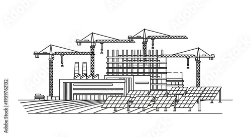 Construction site with crane machines.