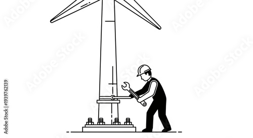 Man working on wind turbine tower.